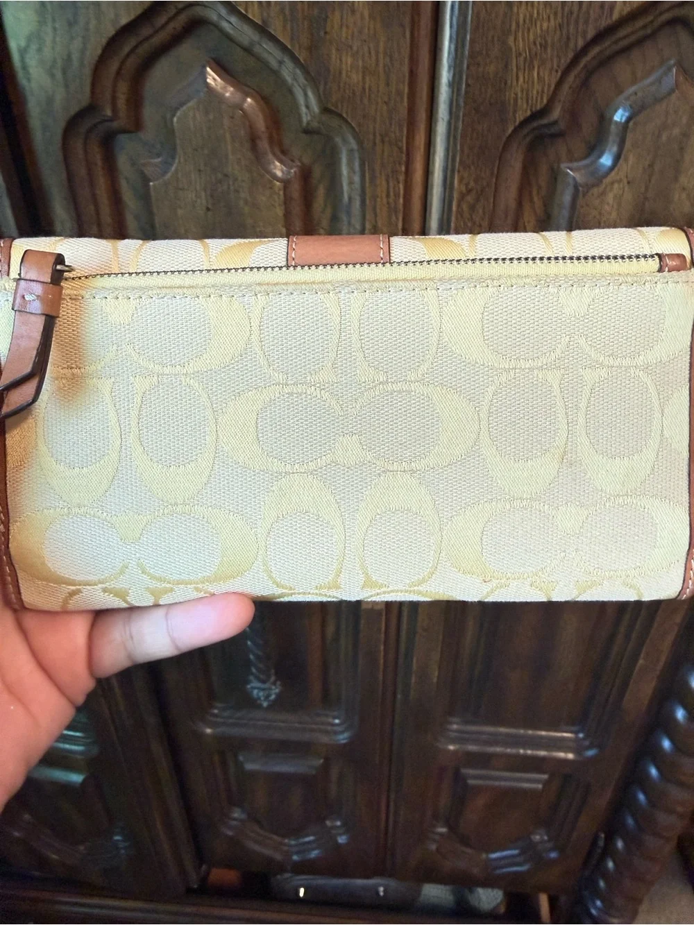 Authentic Coach Cream and Saddle Brown Shoulder Bag